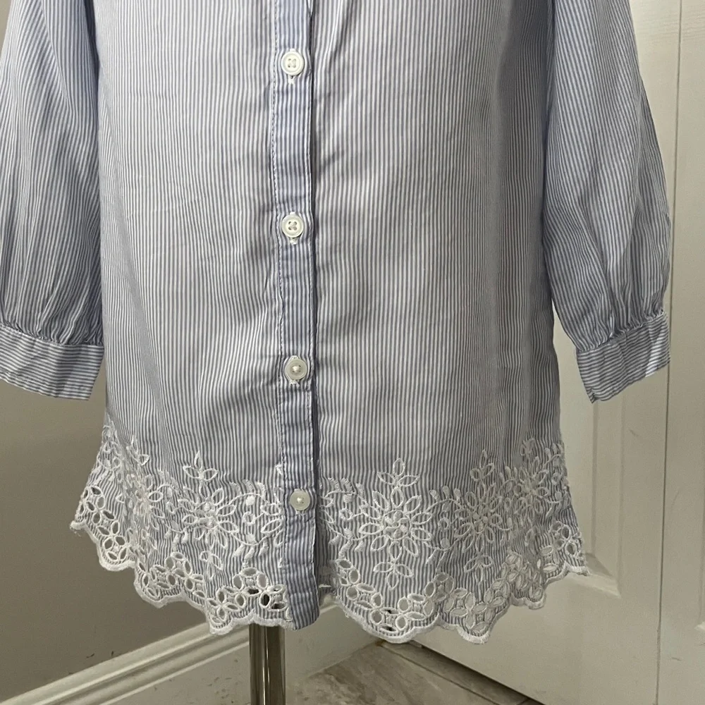 BABY GAP Girl Blue Striped Long Sleeves Cotton Blend Shirt Dress | 3